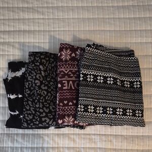 Set of 4 Patterned Fleece Lined Leggings, XL